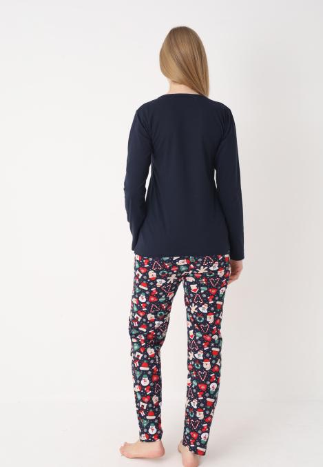 Pijama dama Craciun,maneca lunga si pantaloni lungi,imprimeu figurine festive, En-gros